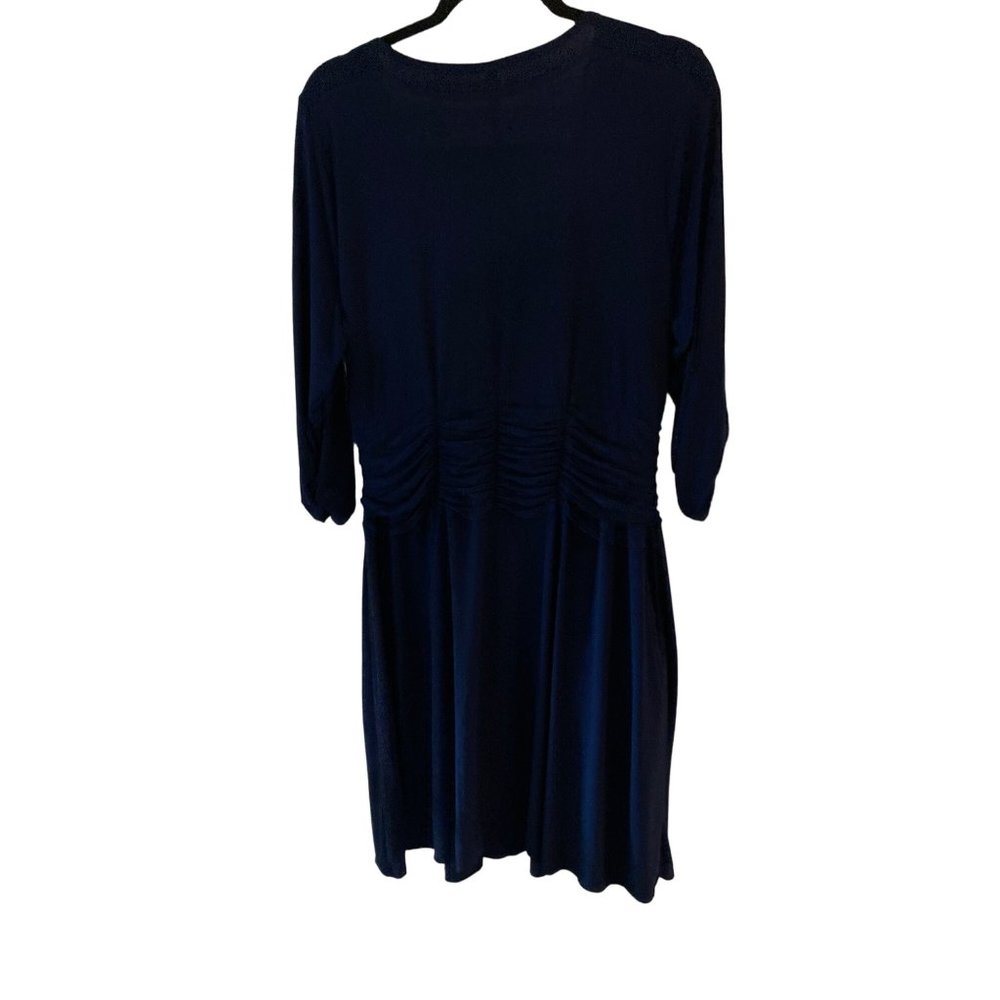 NWT  NY COLLECTION PLUS SIZE RUCHED A-LINE DRESS NAVY 1X - Picture 8 of 10